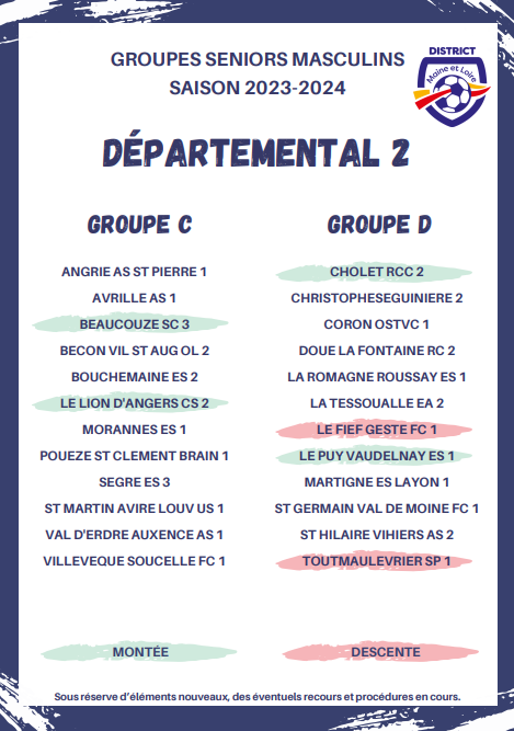 Les Groupes Des équipes A Et B - Saison 2023/2024 - ESPV Football